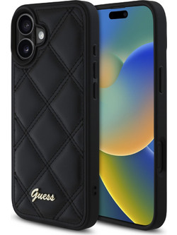 Guess Quilted Metal Logo PU Leather Back Cover Black (iPhone 16)