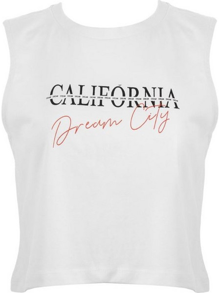 Μπλούζα Crop Top Γυναικεία Αμάνικη Βαμβακερή Λευκή California dream city - One Size