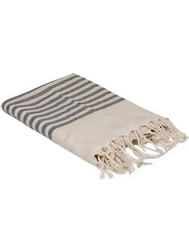 Πετσέτα Θαλάσσης Fouta Βαμβακερή Ριγέ Γκρί 90x180cm 340gr TOW-25010