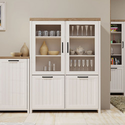 Bιτρίνα VERNE Δίφυλλη 114.8x37.2x153cm Λευκό-Φυσικός Δρυς AlphaB2B