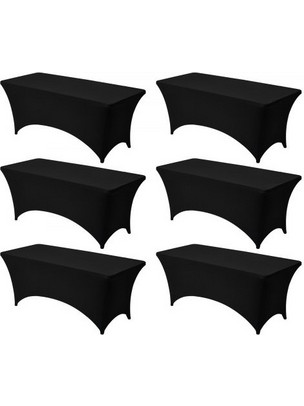 VEVOR 6 Pack Τραπεζομάντηλο για 6FT (1,83 m) Ορθογώνια Εφαρμοστά Γεγονότα, Ανθεκτικά στις Ζάρες Μαύρα Τραπεζοκαλύμματα Stretch, Πλενόμενο Προστατευτικό Τραπεζομάντηλο Spandex, για Πάρτι, Γάμο, Κοκτέιλ