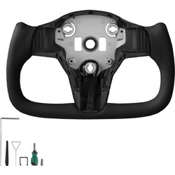 VEVOR Τιμόνι Carbon Fiber D-Shape με Θέρμανση για Tesla Model 3 (2016-2023) Δερμάτινη Λαβή, Μαύρο QCFXPZYTSL32I3O9A001V9