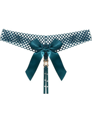 Women Sexy Open Bow Thong Green