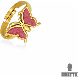 Ghetto Butterfly Shaped Adjustable Gold Ring Red
