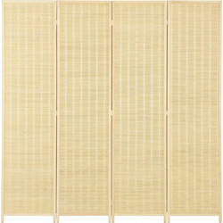 HOMCOM 4-κομμάτι διαχωριστικό χώρου, 180 x 180 cm, Πτυσσόμενο διαχωριστικό από μπαμπού και βαμβάκι για σαλόνι, υπνοδωμάτιο, Φυσικό