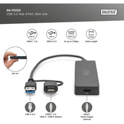 Digitus DA-70235 USB Hub 3.0 USB-A με 5 Θύρες USB-A & Εξωτερική Παροχή Ρεύματος