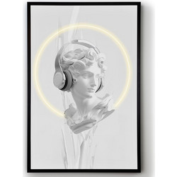 Πίνακας λευκή προτομή με ακουστικά με LED φωτισμό, μαύρη κορνίζα 80x120cm Schuller 503105