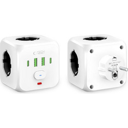 Tech-Protect Πολύπριζο 3 Θέσεων με 2 x USB-A και 2 x Type-C White