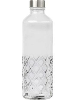 Uniglass Μπουκάλι Γυαλί 1lt Water Diamond Διάφανο Με Πώμα Silver