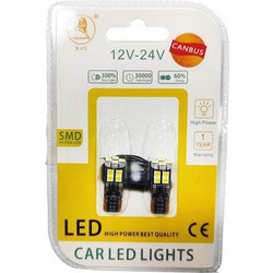 Λάμπες Led Τ10 12-24V 12 Led Canbus Λευκό Φως 2 Τεμάχια