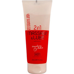 HOT Strawberry 2 in 1 Massage & Lube Λιπαντικό Gel Νερού Κόλπου Πρωκτού & Μασάζ 200ml