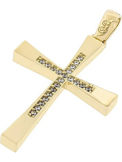 Χρυσός Σταυρός Κ9 με Σειρά Ζιργκόν | Million Diamonds