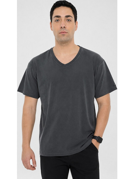 ΜΟΝΟΧΡΩΜΑ T-SHIRTS ΜΕ V BODY MOVE 1389 - Ανθρακί