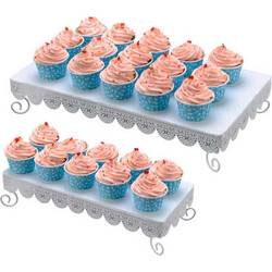 BAKAJI Σετ 2pz Βάση Σερβιρίσματος Γλυκών Cupcake Muffin Stand Βάση Δίσκος Μεταλλικός Λευκός 02832197