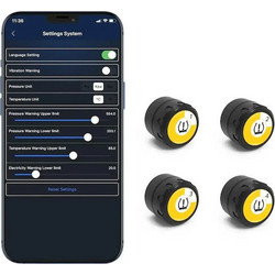 Σύστημα Παρακολούθησης Πίεσης Ελαστικών Bluetooth 4 Αισθητήρες Tpms + 5 Λειτουργίες Συναγερμού