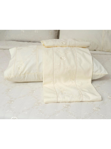 Σεντόνια Νυφικά Υπέρδιπλα Σετ Wedding Time 1022 Ecru Cotton Viopros (240x260) 4Τεμ