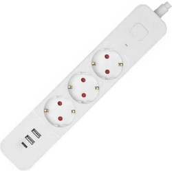 Entac ESES1.5G3-1.5-SW-2UA1UC Πολύπριζο 3 Θέσεων με 2 USB-A, 1 USB-C, Διακόπτη και Καλώδιο 1.5m 15.005.0419