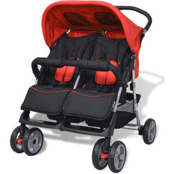 vidaXL Twin Καρότσι για Δίδυμα Red Black 10108