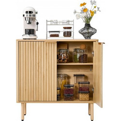 Ντουλάπα καφέ VEVOR Coffee Bar, Mid Century Fluted Coffee Bar Τραπέζι με χώρο αποθήκευσης 2 επιπέδων, ντουλάπι σε μπουφέ με 2 πόρτες αχυρώνα, μπουφές μπουφέ για σαλόνι, είσοδος, 80 x 37,5 x 80 cm, δρυ