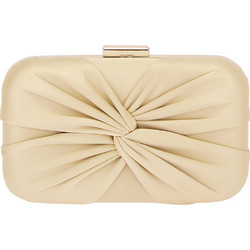 4Queens Τσαντάκι Clutch από Ύφασμα Σατέν με Σχέδιο Φιόγκο Gold 20x12x4cm
