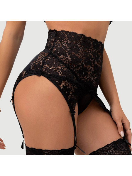 Σέξι Δαντελωτό Κιλοτάκι Με Ζαρτιέρες Lace Garter Panty - Μαύρο