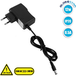 GloboStar(R) 73081 Πλαστικό Τροφοδοτικό SELV για Προϊόντα LED 12W 0.5A - AC 220-240V σε DC 24V - IP20 L7 x W2.7 x H7.5cm - 2 Years Warranty