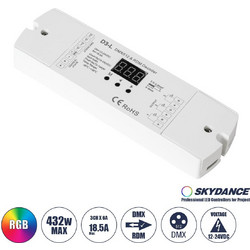 GloboStar 71447 D3-L SKYDANCE DC DMX & RDM Dimmer High Speed Controller / Decoder 3 Καναλιών DC 12-24V 3 x 6A 144W - Max 18.5A 432W - IP20 Μ17 x Π5 x Υ2.5cm - 5 Years Warranty