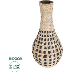 GloboStar Artificial Garden MARSELLE 21232 Διακοσμητικό Πλεκτό Καλάθι - Κασπώ Γλάστρα - Flower Pot Μπεζ με Μαύρο Φ32cm x Υ65cm