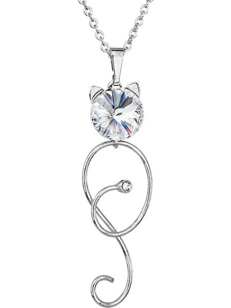 Κολιέ από ορείχαλκο με κρύσταλλα Swarovski(R) γάτα (F1147)