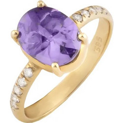 Δαχτυλίδι Χρυσό 14Κ με oval capuson αμέθυστο 3.50ct και Διαμάντια | MillionDiamonds