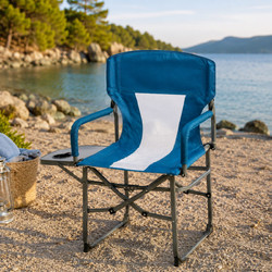 Καρέκλα Camping Πτυσσόμενη Μπλε Αδιάβροχη με Τραπεζάκι, Θήκη Ποτηριού 50x81x92cm - OEM