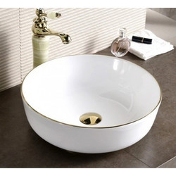 Inter Ceramic Επικαθήμενος Νιπτήρας Μπάνιου Στρογγυλός Πορσελάνης 42x13cm Λευκός Χρυσός ICB875GE