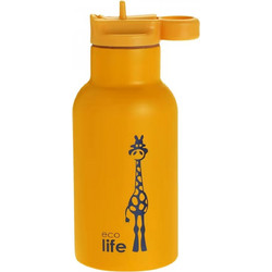 Ecolife Kids Animals Giraffe Παιδικό Μπουκάλι Θερμός Ανοξείδωτο BPA Free με Καλαμάκι Πορτοκαλί 350ml
