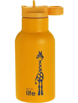 Ecolife Kids Animals Giraffe Παιδικό Μπουκάλι Θερμός Ανοξείδωτο BPA Free με Καλαμάκι Πορτοκαλί 350ml