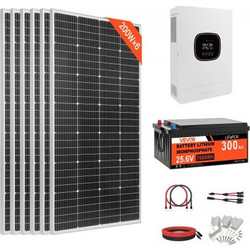 VEVOR 1200W 24V Complete Solar Power Kit, 6PCS 200W Monocrystalline Solar Panels + 25,6V 300Ah LiFePO4 Battery + 24V 3600W Hybrid Inverter, High Output Off-Grid Solar Kit for Farmrge