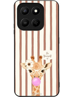 Sonique Stripe Stories Series Θήκη (Honor 400 Smart 4G / 5G) Καφέ με Σχέδιο «Καμηλοπάρδαλη με Τσιχλόφουσκα»