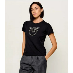 Pinko Μπλούζα με κέντημα maxi με κόσμημα Love Birds μαύρη 100535A3JPZ99