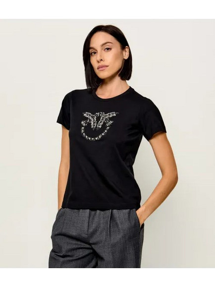 Pinko Μπλούζα με κέντημα maxi με κόσμημα Love Birds μαύρη 100535A3JPZ99