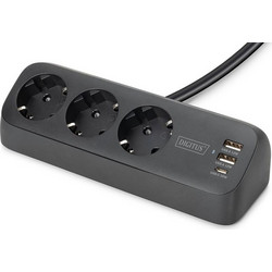 Πολύπριζο Digitus power strip 3x + 2USB 1,5m 12W 30W Black