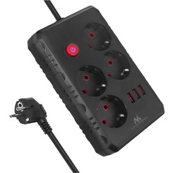 Maclean power strip, 4-socket extension cable + 3xUSB, 110-240V AC 50/60Hz, 2.1A max 2500W, 1.5m, black, MCE392 B MCE392 B
