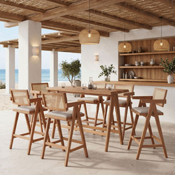 Τραπεζαρία μπαρ Winslow I pakoworld σετ 7τεμ ξύλο rubberwood ανοιχτό καρυδί 120x45x100εκ - PAKOWORLD