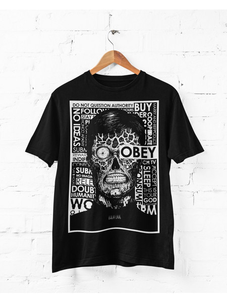 They Live Obey T-Shirt, Gildan, Μαύρη Μπλούζα με λευκή εκτύπωση μεταξοτυπίας