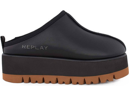 Replay Melrose Open City Δερμάτινα Mules με Χοντρό Χαμηλό Τακούνι σε Μαύρο Χρώμα