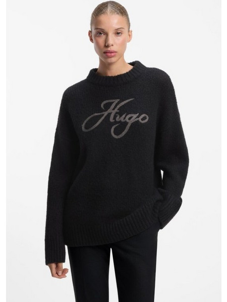 Γυναικεία Hugo πλεκτή μπλούζα πουλοβερ Oversize Fit Sloguinny-Μαύρο (50569398 10281978 001 SLOGUINNY)