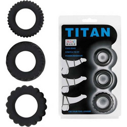 Baile Titan Cock Ring Σετ Ελαστικά Δαχτυλίδια Πέους & Όρχεων Σιλικόνης 2.8cm + 2.4cm + 1.9cm Μαύρα 3τμχ