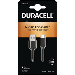 Καλώδιο Σύνδεσης USB 2.0 Duracell USB A σε Micro USB 10W 1m Μαύρο