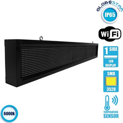GLOBOSTAR(R) DISPLAY 90260 Κυλιόμενη Ψηφιακή Επιγραφή P10 Μονής Όψης LED AC 220-240V Αδιάβροχο IP54 Ψυχρό Λευκό 6000K - WiFi Control μέσω FK APP - Αισθητήρας Θερμοκρασίας & Υγρασίας - Μ168 x Π9 x Υ24c