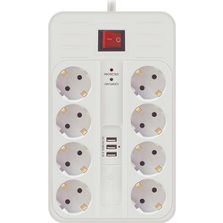Technik Πολύπριζο 8 Θέσεων (1,5mm2) με Διακόπτη & 3 Θύρες USB 16A με Προστασία Υπέρτασης 1.5m