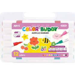Ακρυλικοί Μαρκαδόροι Amos Color Buddy 12 Χρώματα Διπλής Μύτης