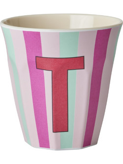 Rice - Melamine Cup with the Letter T - Pink and Red - 250 ml